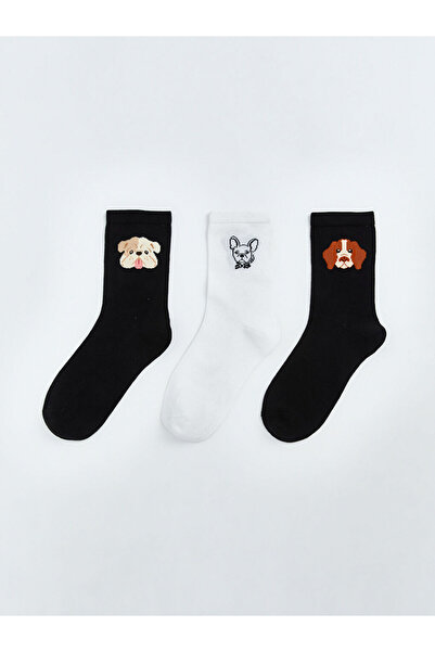 LC Waikiki Black Dog Patterned Women's Socks 3-Piece Set