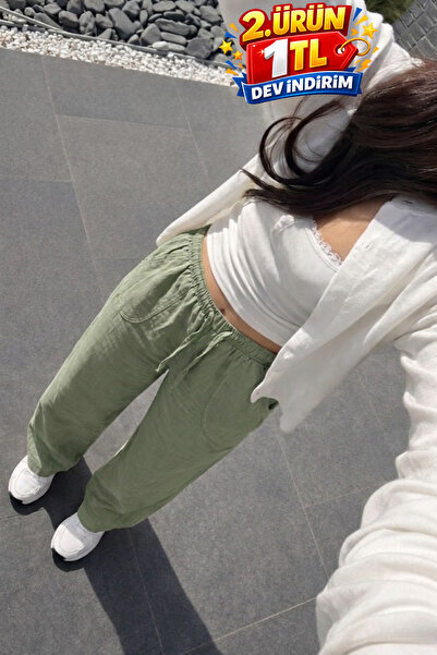 DAMGA JEANS Γυναικείο παντελόνι Premium Jogger Relax Fit, καλοκαιρινό πράσινο...