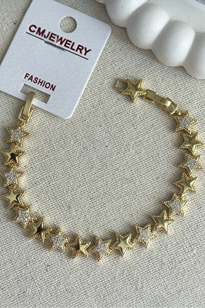 Modacaprea CM 14K Taşlı Yıldız Zincir Kadın Bileklik 17+2 cm | Kararmaz Kadın...