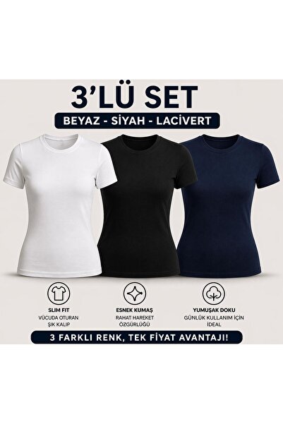 meymers Σετ 3 γυναικείων βασικών μπλουζών με λεπτή εφαρμογή, εύκαμπτο ύφασμα,...
