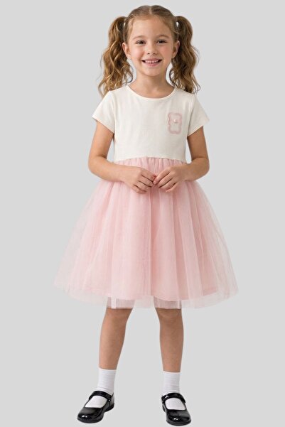 Haribo Girl's Crew Neck Tulle Skirted Casual and Special Occasion Dress