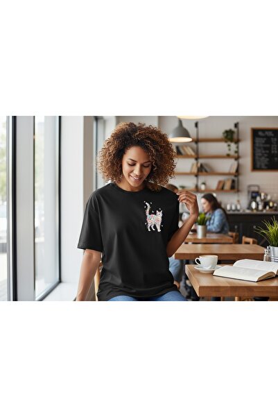 URBANTRENDSTORE Unisex Minimal Cat Printed Pattern Casual Basic Καλοκαιρινό Λ...