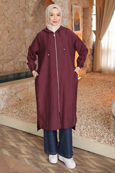 İmajButik Καπάκι με φερμουάρ και κουκούλα σε χρώμα δαμασκηνί