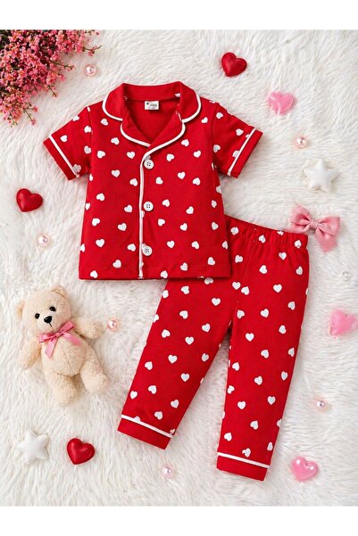 derin baby %100 Pamuk Kısa Kollu Düğmeli Yazlık Tatlı Kalp Desenli Kız Bebek ...