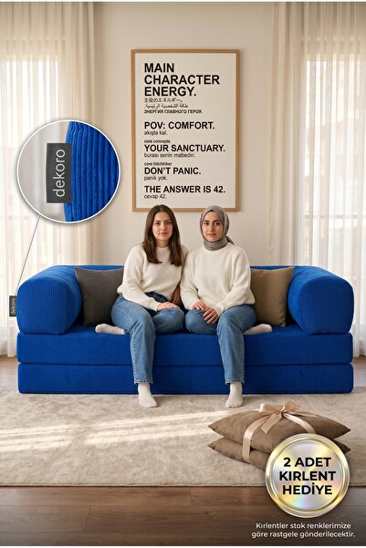 Dekoro Eko Kanepe Yataklı Katlanabilir Modüler Koltuk 90x180 cm + 2 Adet Kırl...