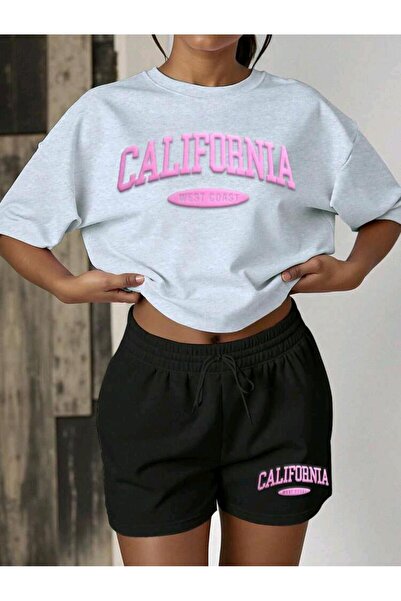 DİVİN Unisex Printed Oversize Top-Bottom Set Bartik Shorts T-Shirt