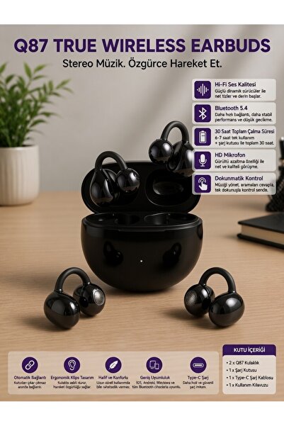 FİOPLUS Q87 Stereo Music True Wireless Bluetooth 5.4 Kulaklık – 30 Saat Kullanım