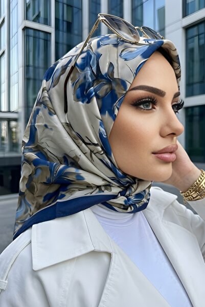 İmajButik Μαλακό κασκόλ με μπλε ναυτικό σχέδιο λουλουδιών