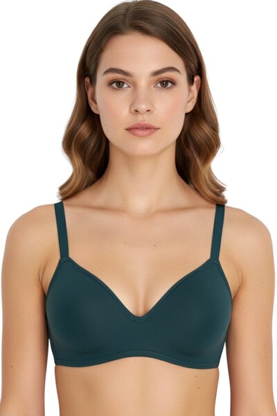 hadiora Women's Emerald Green Seamless Capless Non-Padded Basic Bra