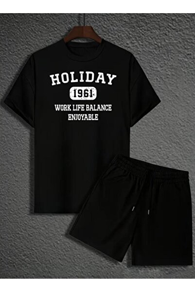 DİVİN Unisex Printed Oversize Top-Bottom Set Bartik Shorts T-Shirt