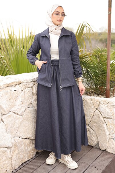 İmajButik Navy Blue Jacket Skirt Suit