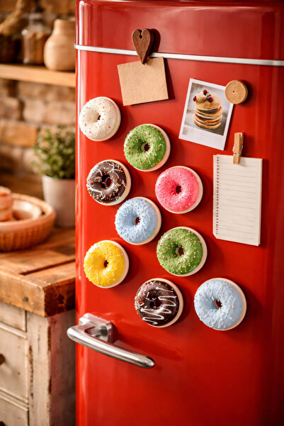 özgürce 6'lı Dekoratif Donut Magnet Seti, Meyveli Buzdolabı Süsü, Mıknatıslı