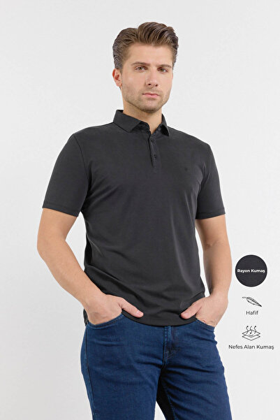 İmza Ιταλικό Μαύρο Ανδρικό T-Shirt με Γιακά 1011260180