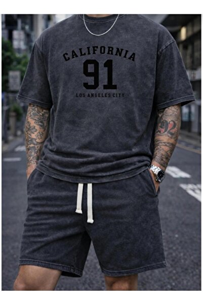 DİVİN UNISEX Σετ μπλουζάκι και σορτς με στάμπα oversize