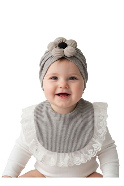 Babyqlo Floral Grey Baby Bib and Hat Set