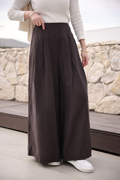 İmajButik Brown Pleated Wide-Leg Trousers