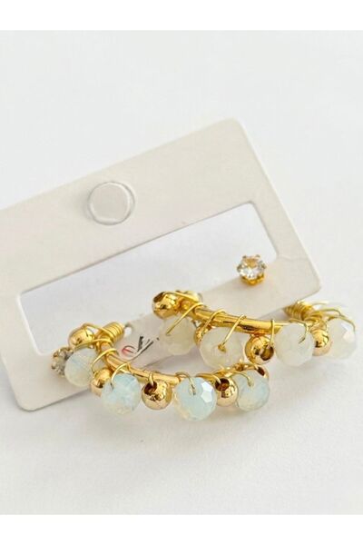 Filiya White Bead Hoop Gold Earrings