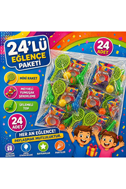 KAR TANESİ 24’lü Mini Raket + Üflemeli Top + Meyveli Yumuşak Şekerleme Seti |...