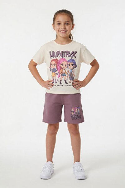 Cansın Mini Dusty Rose Girl's Themed Shorts and T-Shirt 2-Piece Set 23936