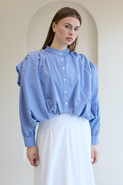 Melike Tatar Πουκάμισο με Πέρλες και Ρίγες 32-2837