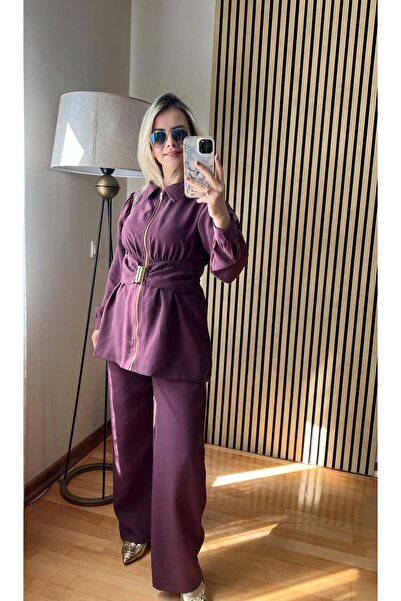 Cardella Elay Belt Detailed Zippered Comfortable Fit Tnsl Set – Stylish Combi...