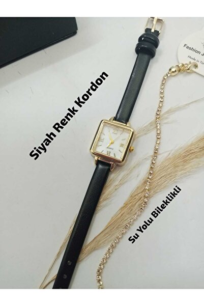 Brality Minimal Model Vintage Design Women's Wristwatch - Black Color Gold Ca...