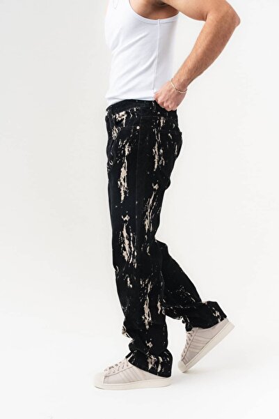 go gang own Ink Splash Boya Efektli Kadife Dokulu Yıkamalı Baggy Pantolon