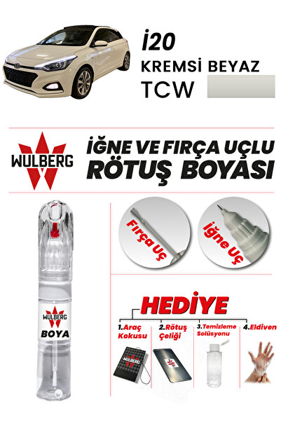 Wulberg Hyundai İ20 Kremsi Beyaz TCW Rötuş Boya 25 ml İğne & Fırça Uçlu Kalıc...