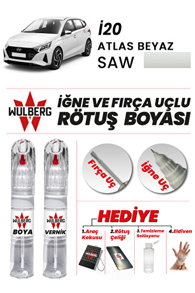 Wulberg Hyundai İ20 Atlas Beyaz SAW Rötuş Boya 25 ml + Vernik İğne & Fırça Uç...