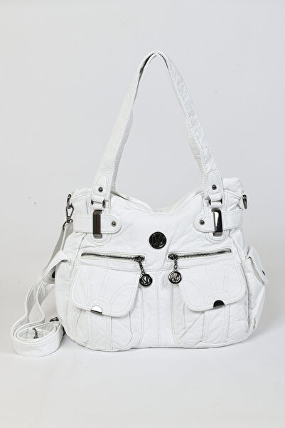 Levidor Λευκή casual αθλητική δερμάτινη τσάντα ώμου για γυναίκες με μακρύ λου...