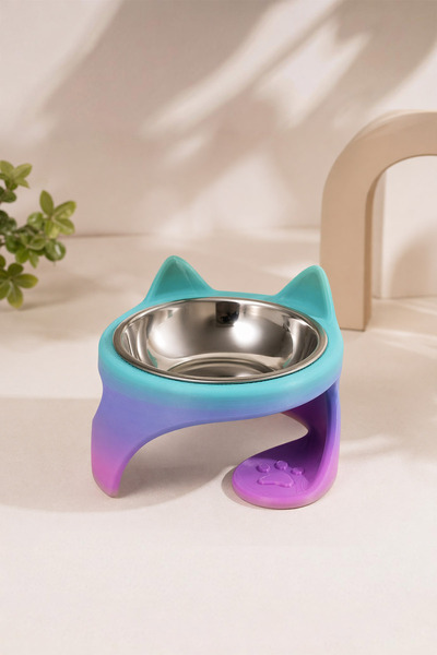 Vivie Tasarım Mochi Kedi Kulaklı Yükseltilmiş Mama Kabı – Çıkarılabilir Pasla...