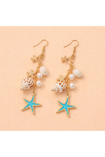 GlaMLo Accessories Μακριά καλοκαιρινά σκουλαρίκια με κοχύλι, μαργαριτάρι και ...