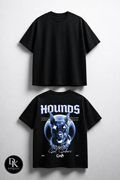 Unısex Erkek/Kadın Hounds Özel Baskılı Oversize Pamuklu Bisiklet Yaka T-Shirt