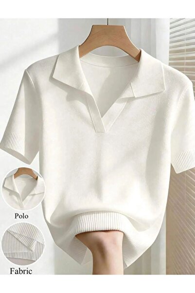 De Pose Κλασικό πλεκτό μπλουζάκι με γιακά πόλο, κομψό γυναικείο μπλουζάκι