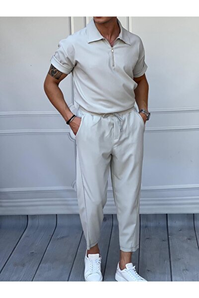 MODEFENDİ Zipper Detailed Ribbed Oversize Top and Bottom Set