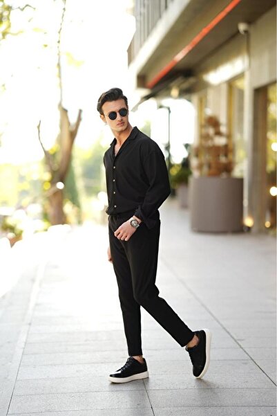 MODEFENDİ Wick Patterned Oversize Long Sleeve Shirt Set
