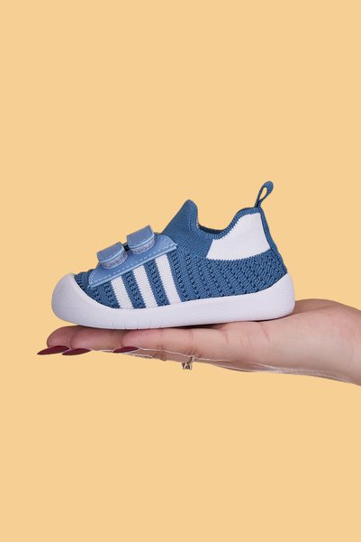 Mumenim Wisil Kids Baby Velcro Flexible Soft Barefoot Sole Indigo First Step Shoes