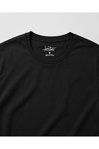 LONATOLİA Erkek Beyaz %95 Pamuk Slim Fit Dar Kesim Bisiklet Yaka Basic Tişört
