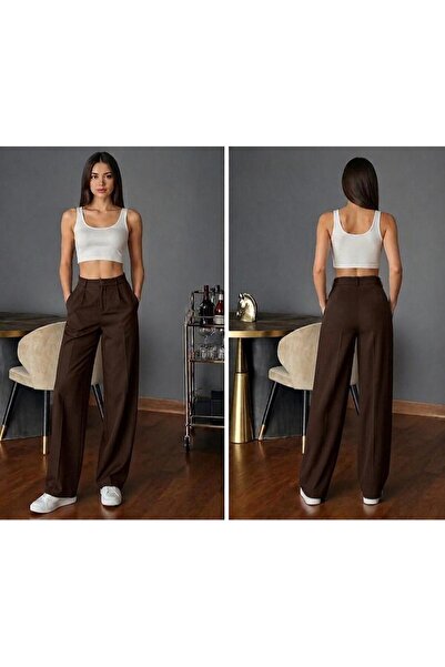 umut tekstil imalat Women's High Waist Palazzo Pants Pleated Button Detailed ...