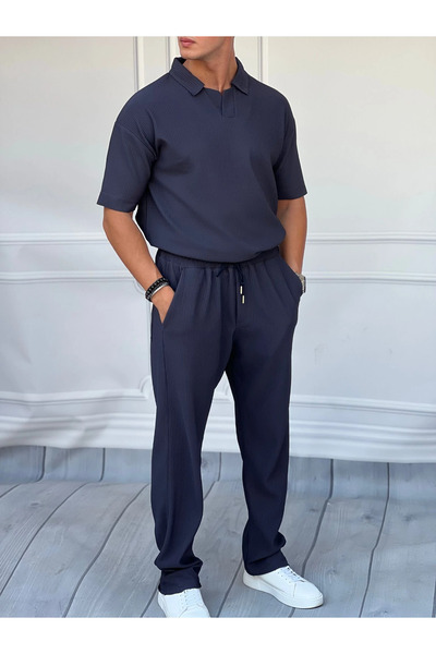 MODEFENDİ Cut-Neck Thick Ribbed T-Shirt Top and Bottom Set
