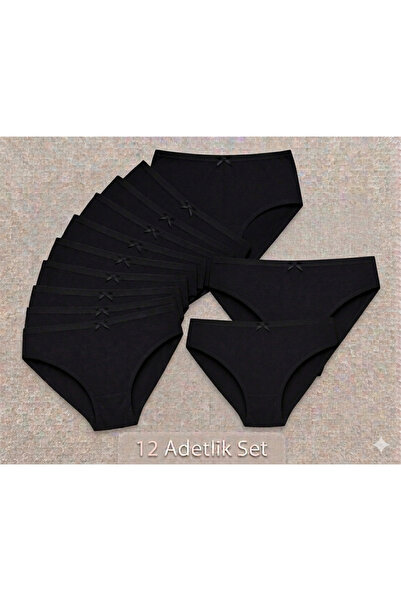 İlke 291 Women's Black 12-Pack 100% Cotton Ribbed Bowknot Slip Panties