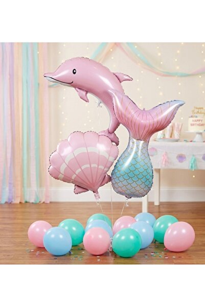 Öztürkpartievi Pastel Mermaid & Dolphin Foil Balloon Set – Birthday Party Dec...