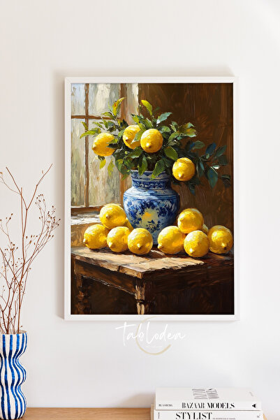 tablodea Εικόνα κουζίνας με μοτίβο λεμονιού σε vintage κεραμικό βάζο TD Εικόν...