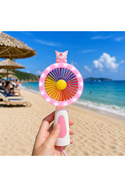 Kuzey Tacı Sanrio Figürlü & Halka LED Işıklı Mini El Vantilatörü| USB Şarjlı ...