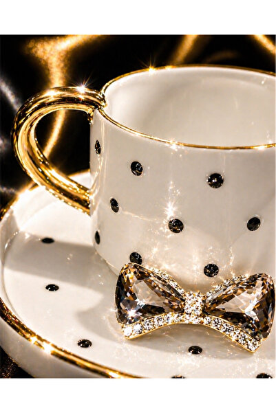 luxurychampagnetr Gold Fiyonk Detaylı Lüks Türk Kahvesi Fincan Seti (Taşlı & ...