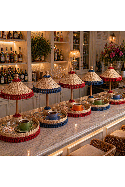 Marrone 5 Adet Kaliteli Rattan Bali Şemsiyesi Ve Tepsileri Otel Ve Kafe Sunum...