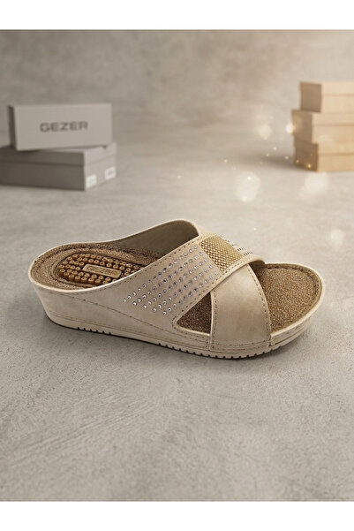 Babetty Gezer 3991 Μπεζ άνετες καθημερινές παντόφλες μαμάς με σόλα μασάζ