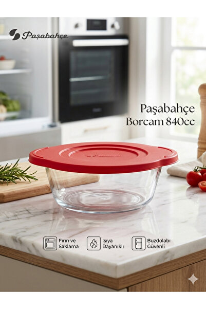 Paşabahçe Borcam Kırmızı Kapaklı Yuvarlak Fırın Kabı Saklama Kabı 840 cc - Is...