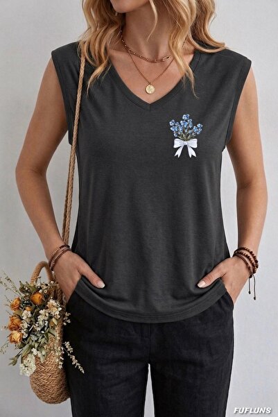 FUFLUNS ΜΙΝΙ ΜΠΛΕ ΛΟΥΛΟΥΔΙΑ ΜΕ ΣΤΑΜΠΑ ΚΟΡΔΕΛΑΣ ΓΥΝΑΙΚΕΙΟ OVERSIZE ΑΜΑΝΙΚΟ T-S...