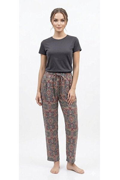 LİFERA Elastic Waist Ethnic Pattern Viscose Pajamas